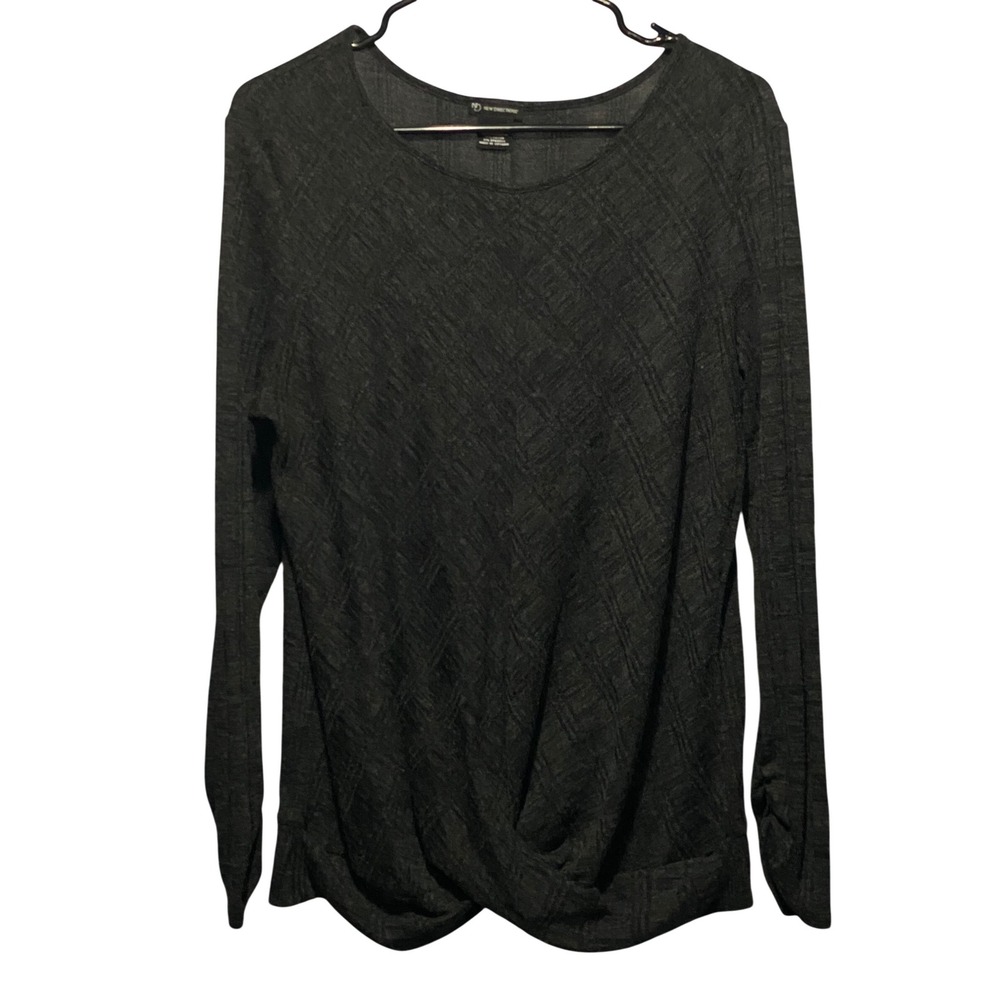 New Directions Women Dark‎ Gray Twist Front Long Sleeve Knit Top XL